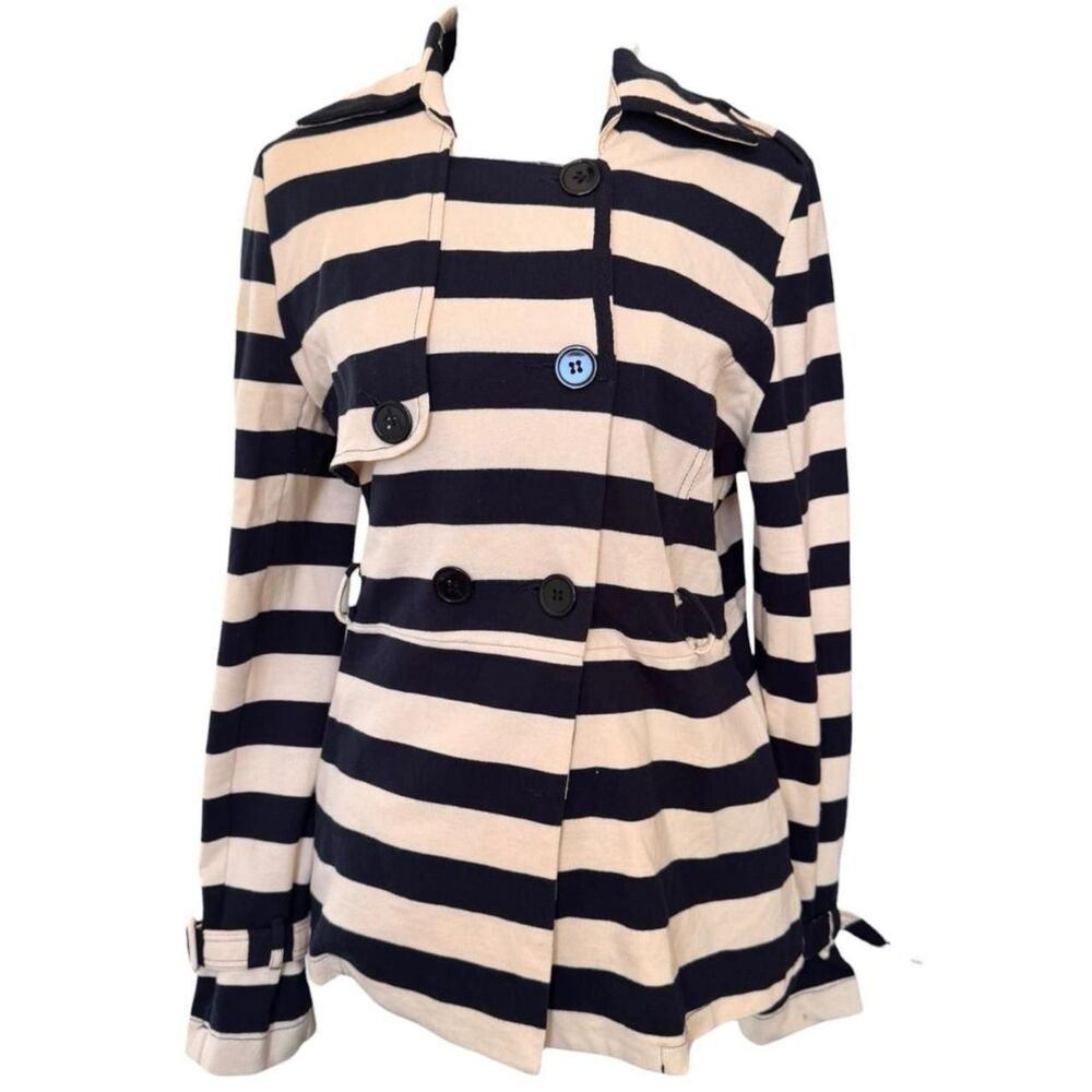 Esley navy and cream striped cotton jacket button-up front 100% cotton size M
